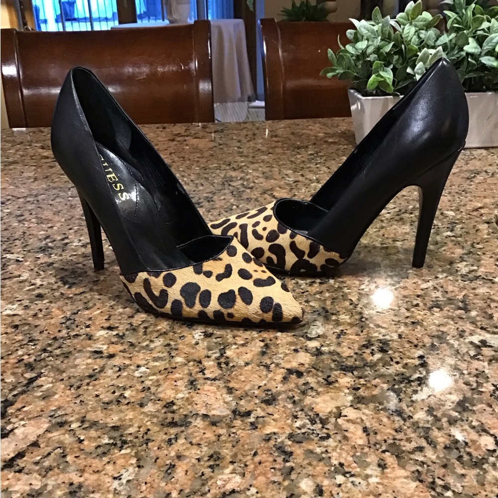 Guess Black and Animal Print Heels Size 7